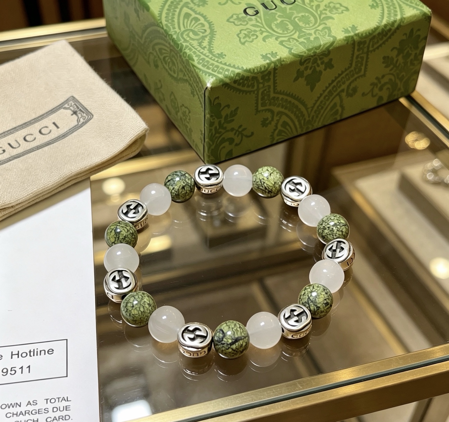GUCCI 原單 白玉石拼接手鏈 綠色紋理設計 高端質感款| 8 GUCCI 原單 白玉石拼接手鏈 綠色紋理設計 高端質感款