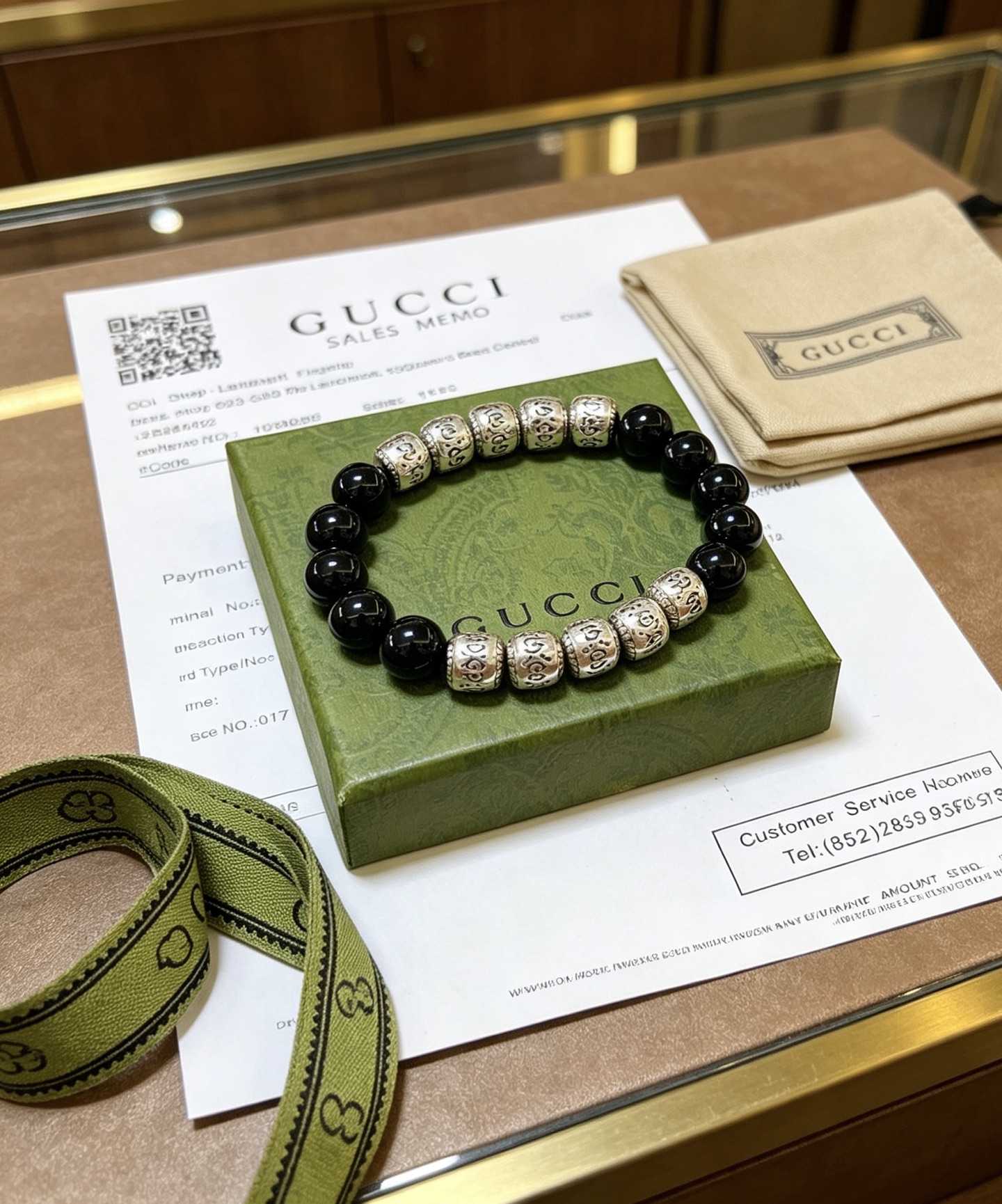GUCCI 高仿 黑瑪瑙珠串手鏈 銀色雕刻元素 復古潮流款| 8 GUCCI 高仿 黑瑪瑙珠串手鏈 銀色雕刻元素 復古潮流款