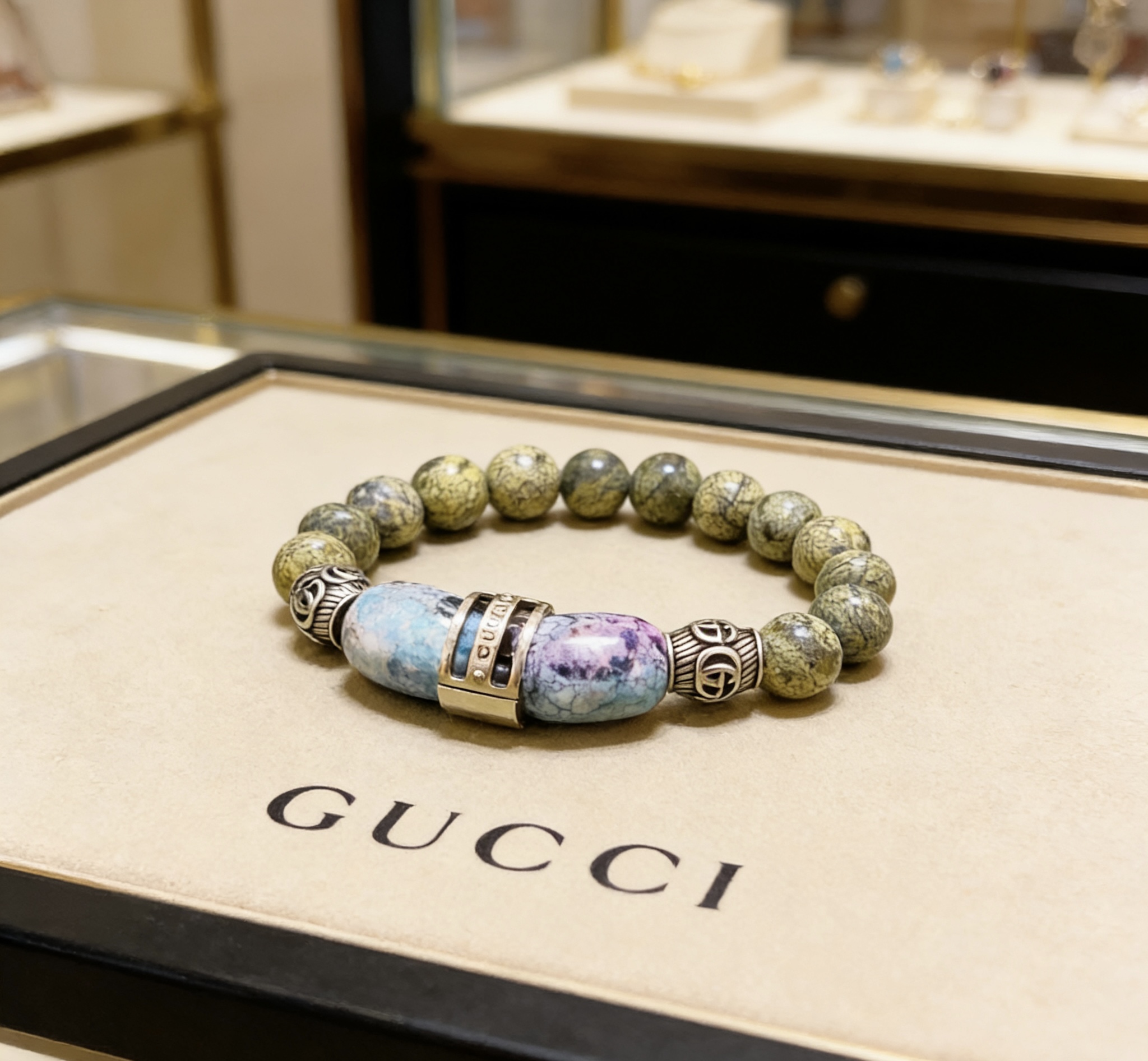 GUCCI 一比一 綠紋石混搭手鏈 雙色設計 潮流百搭款| 12 GUCCI 一比一 綠紋石混搭手鏈 雙色設計 潮流百搭款
