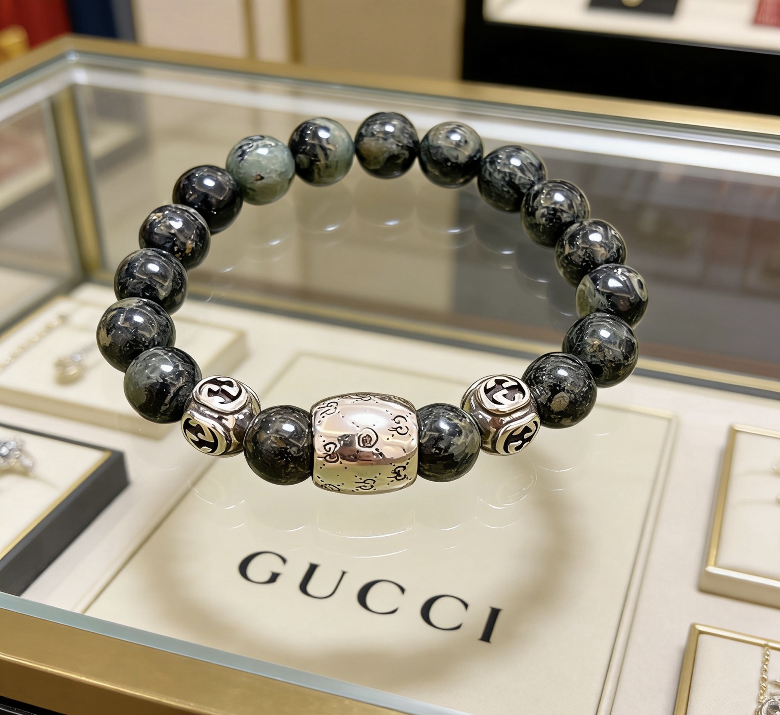 GUCCI高仿雙G經典圓牌天然石手鏈 高端質感潮流款| 9 GUCCI高仿雙G經典圓牌天然石手鏈 高端質感潮流款