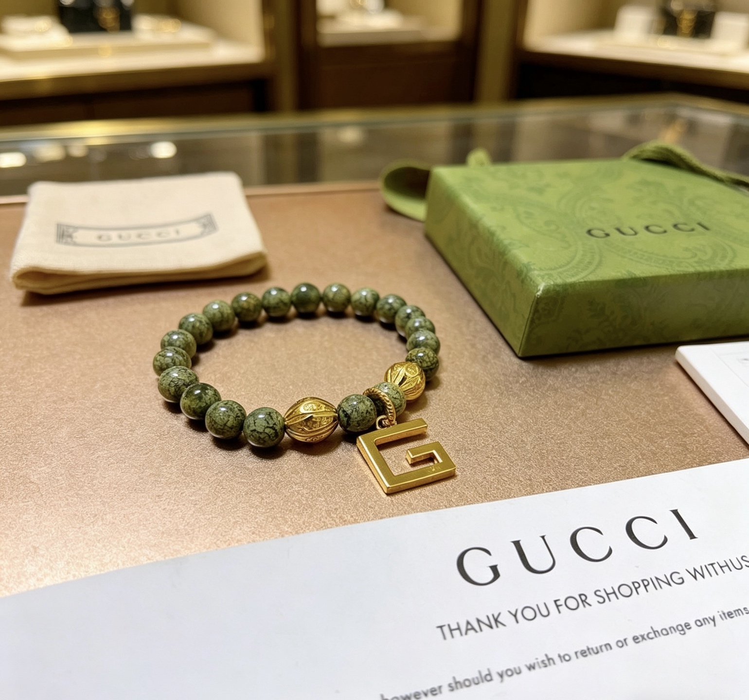 Gucci一比一綠石珠串手鍊 男士潮流G字吊飾設計| 13 Gucci一比一綠石珠串手鍊 男士潮流G字吊飾設計