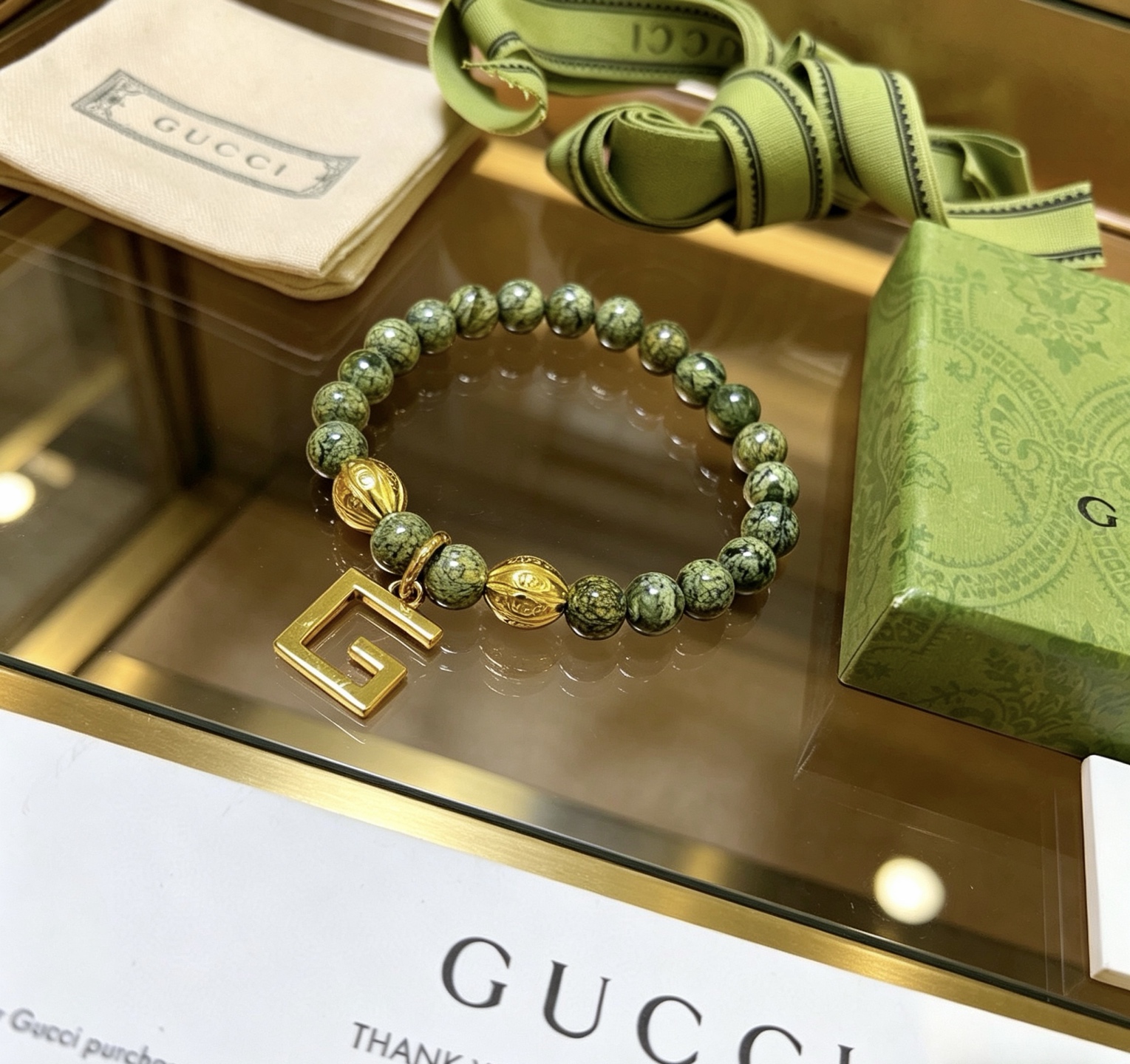 Gucci一比一綠石珠串手鍊 男士潮流G字吊飾設計| 8 Gucci一比一綠石珠串手鍊 男士潮流G字吊飾設計