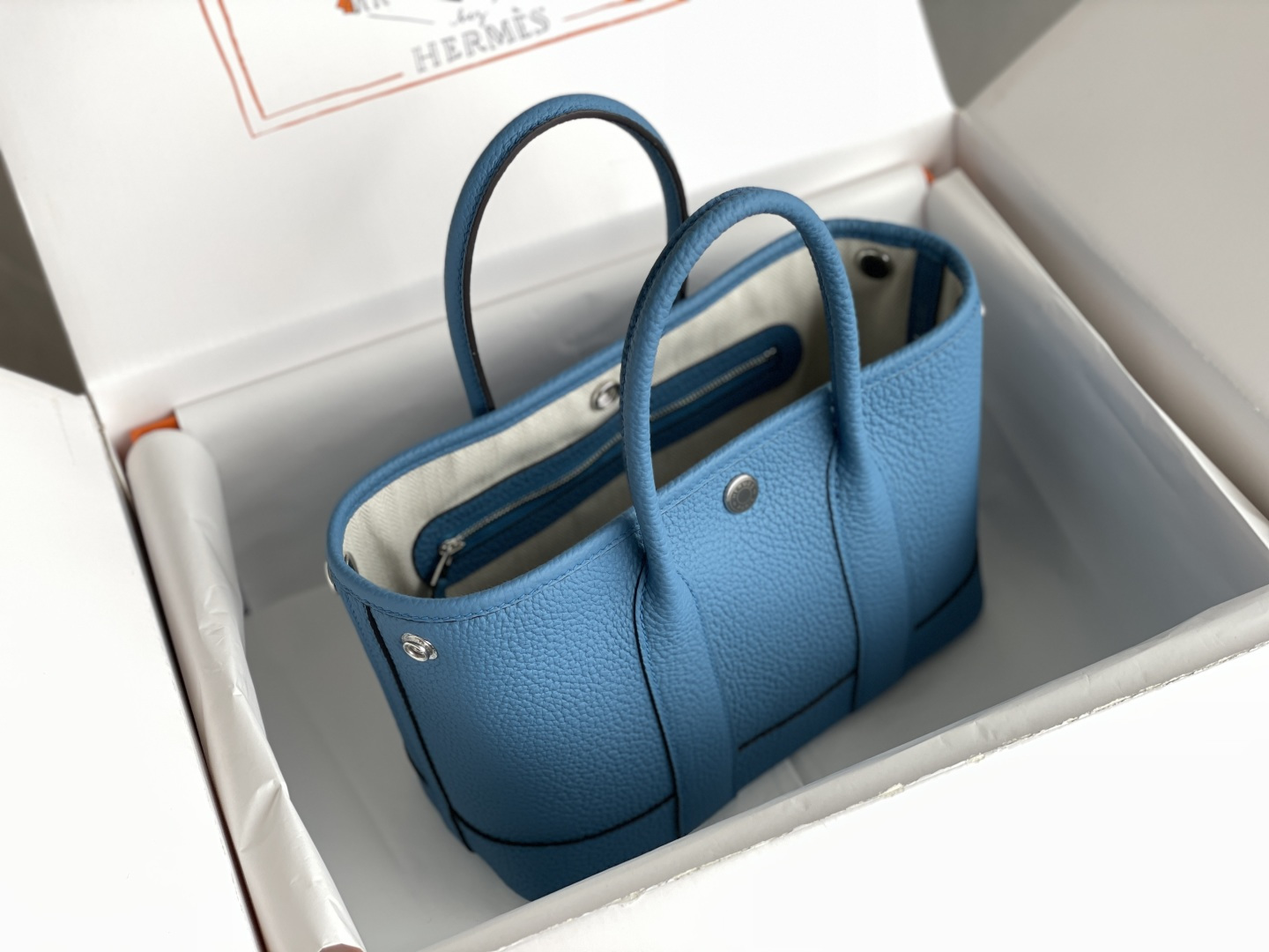高仿Hermes Garden Party托特包 高端復刻荔枝纹牛皮 天空藍款| 12 高仿Hermes Garden Party托特包 高端復刻荔枝纹牛皮 天空藍款
