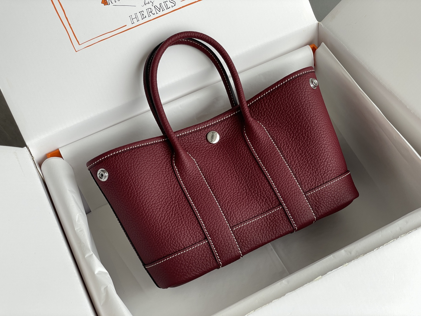 高仿Hermes Garden Party托特包 高端荔枝纹牛皮 酒紅色款| 14 高仿Hermes Garden Party托特包 高端荔枝纹牛皮 酒紅色款