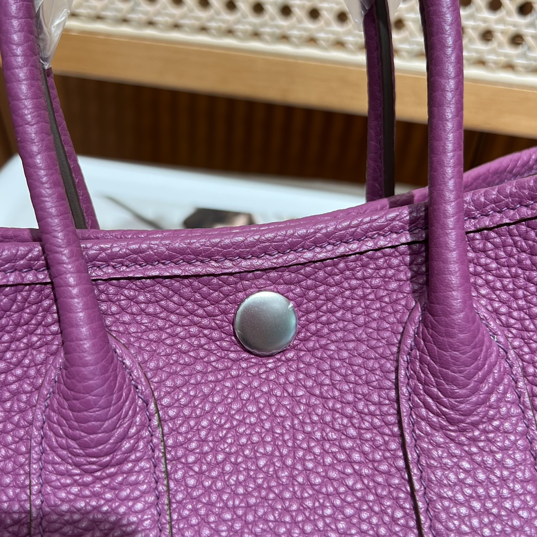 原單Hermes Garden Party手提包 高端荔枝纹牛皮 紫色托特包| 12 原單Hermes Garden Party手提包 高端荔枝纹牛皮 紫色托特包