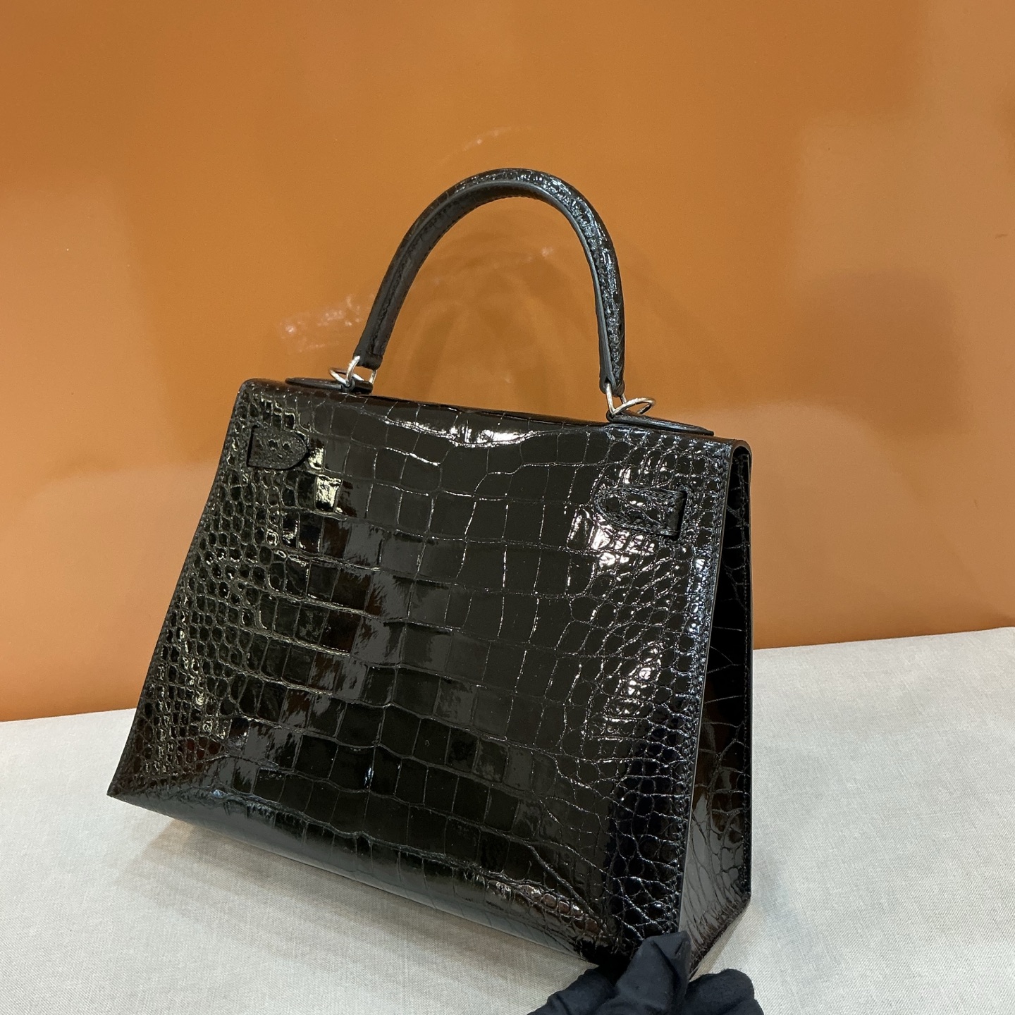 Hermès 一比一 Kelly 黑色鱷魚紋手提包 經典高端精品女包| 14 Hermès 一比一 Kelly 黑色鱷魚紋手提包 經典高端精品女包