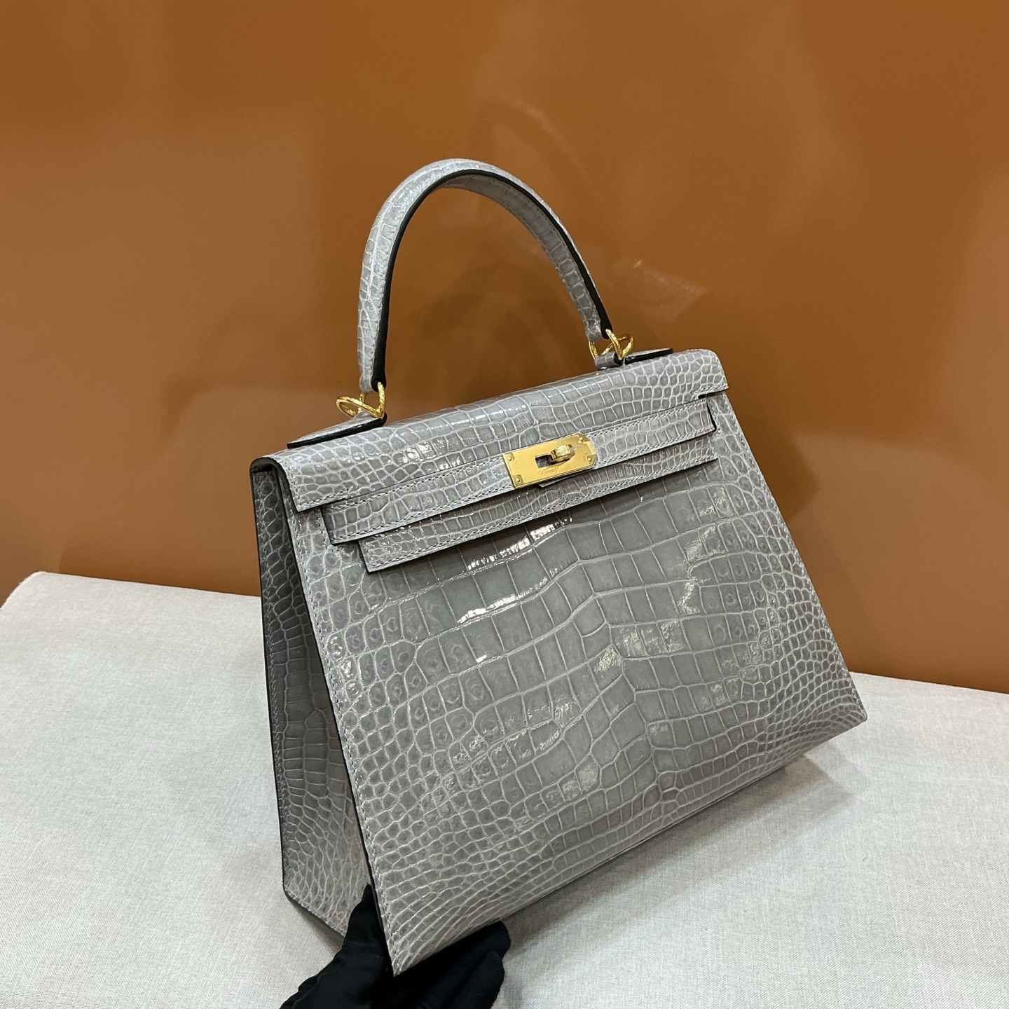 Hermès A貨 Kelly 灰色鱷魚紋手提包 簡約高級通勤女包| 11 Hermès A貨 Kelly 灰色鱷魚紋手提包 簡約高級通勤女包