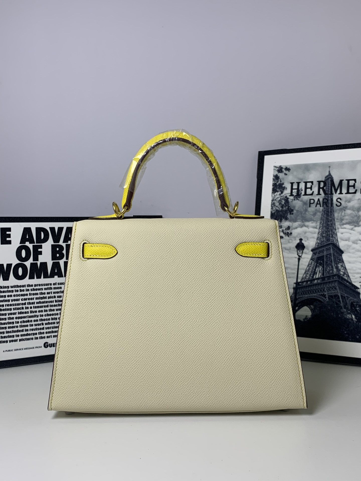高仿 Hermes Kelly 25 奶油白拼亮黃手提包 高端時尚女包| 13 高仿 Hermes Kelly 25 奶油白拼亮黃手提包 高端時尚女包