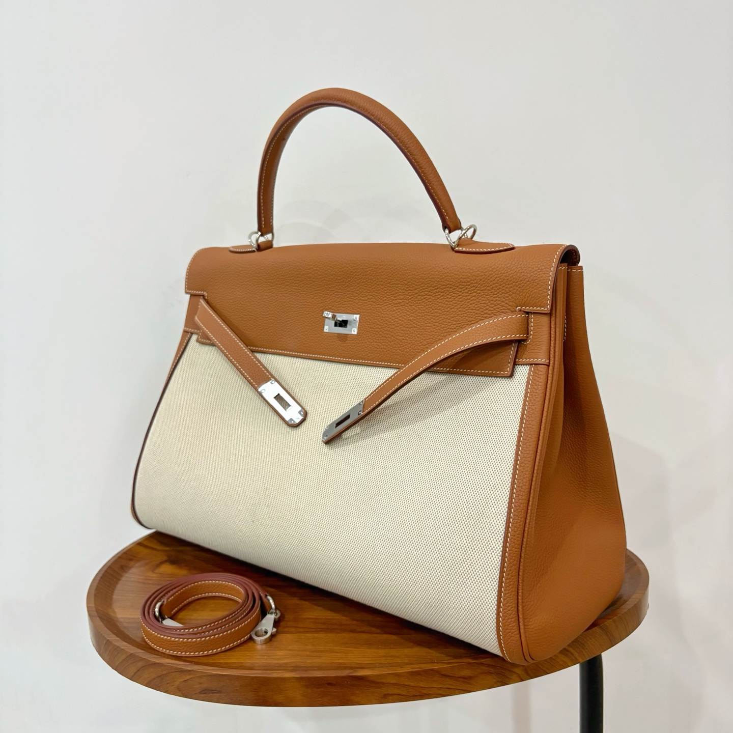 Hermès 原單 Kelly 40 棕色拼接帆布手提包 大容量商務通勤精品包| 12 Hermès 原單 Kelly 40 棕色拼接帆布手提包 大容量商務通勤精品包