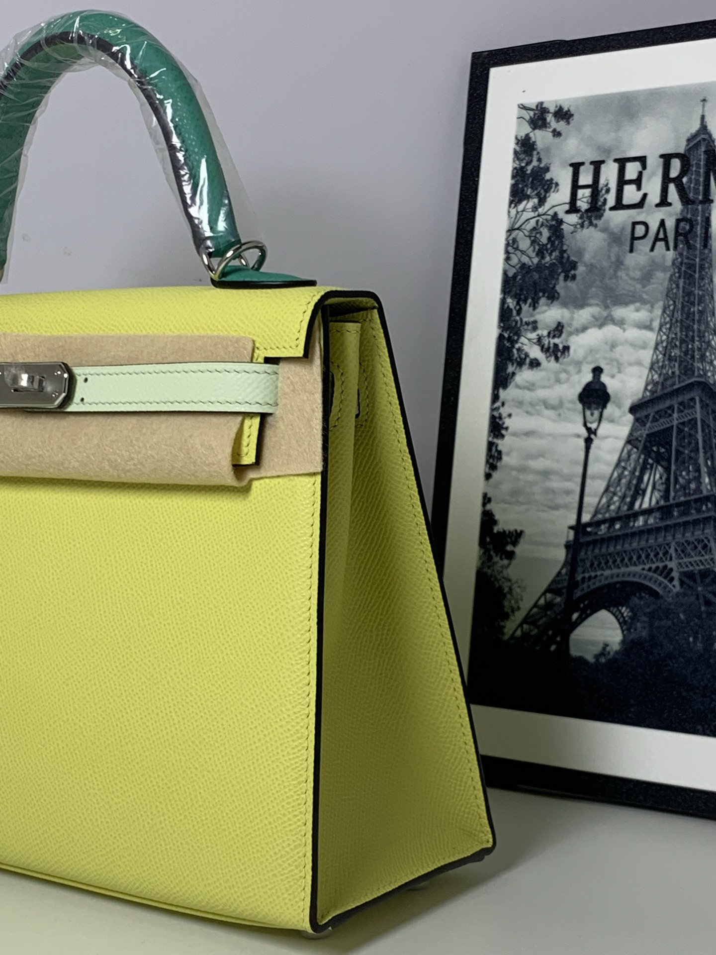 原單 Hermes Kelly 25 檸檬黃拼薄荷綠手提包 清新時尚女包| 12 原單 Hermes Kelly 25 檸檬黃拼薄荷綠手提包 清新時尚女包