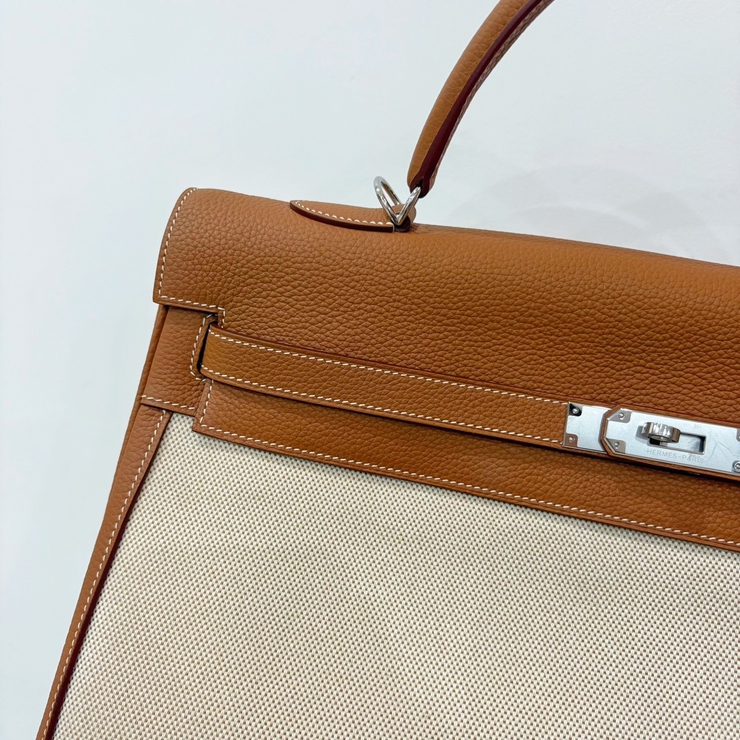 Hermès 原單 Kelly 40 棕色拼接帆布手提包 大容量商務通勤精品包| 8 Hermès 原單 Kelly 40 棕色拼接帆布手提包 大容量商務通勤精品包