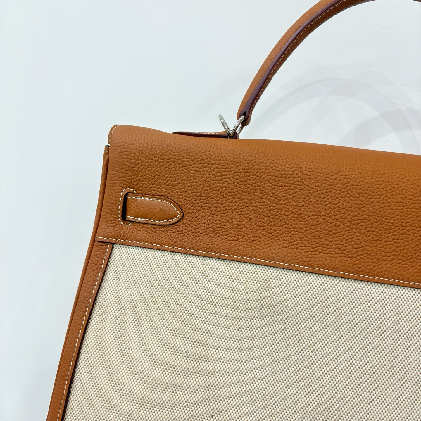Hermès 原單 Kelly 40 棕色拼接帆布手提包 大容量商務通勤精品包| 7 Hermès 原單 Kelly 40 棕色拼接帆布手提包 大容量商務通勤精品包