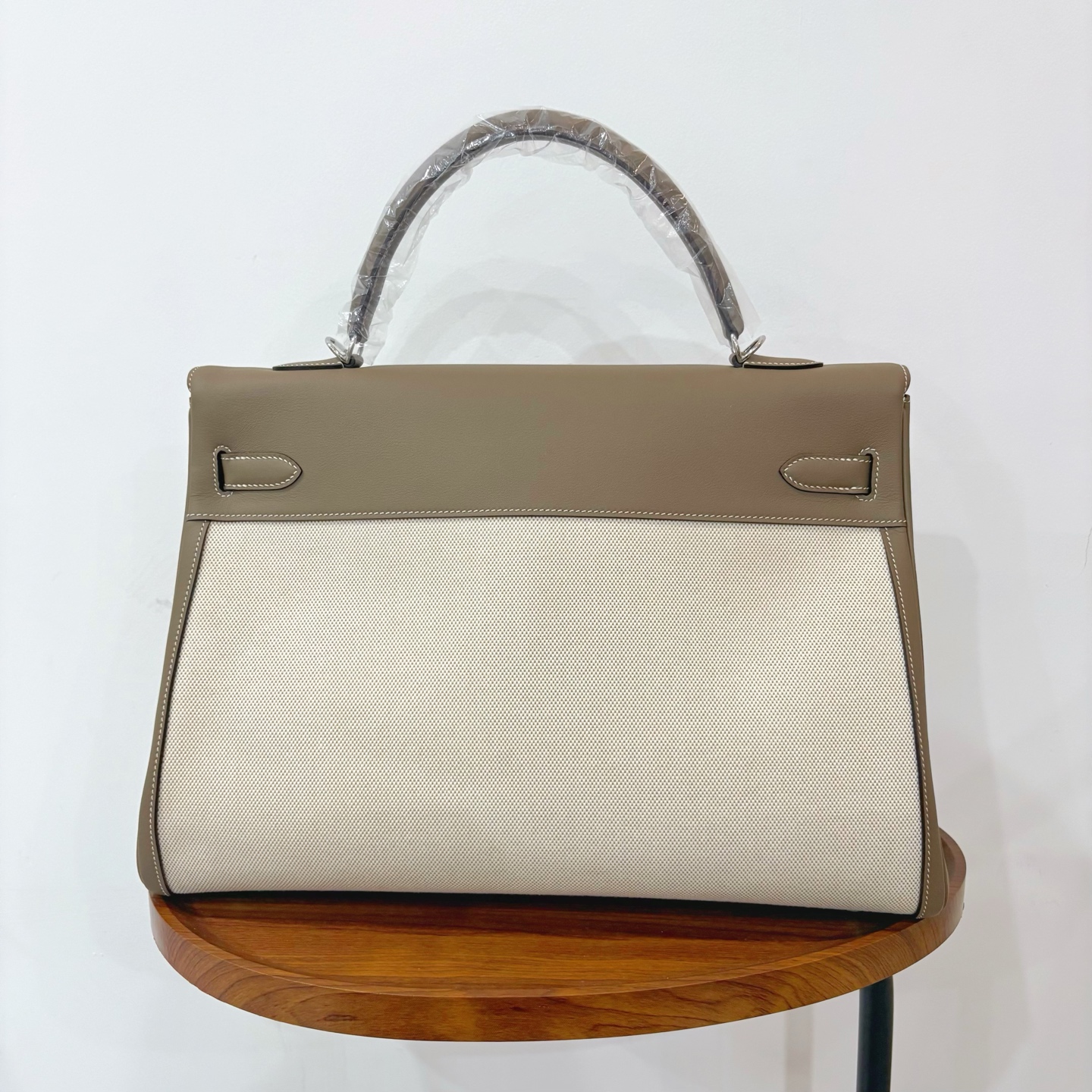 Hermès A貨 Kelly 40 灰棕色拼接帆布手提包 低調通勤大容量精品包| 13 Hermès A貨 Kelly 40 灰棕色拼接帆布手提包 低調通勤大容量精品包