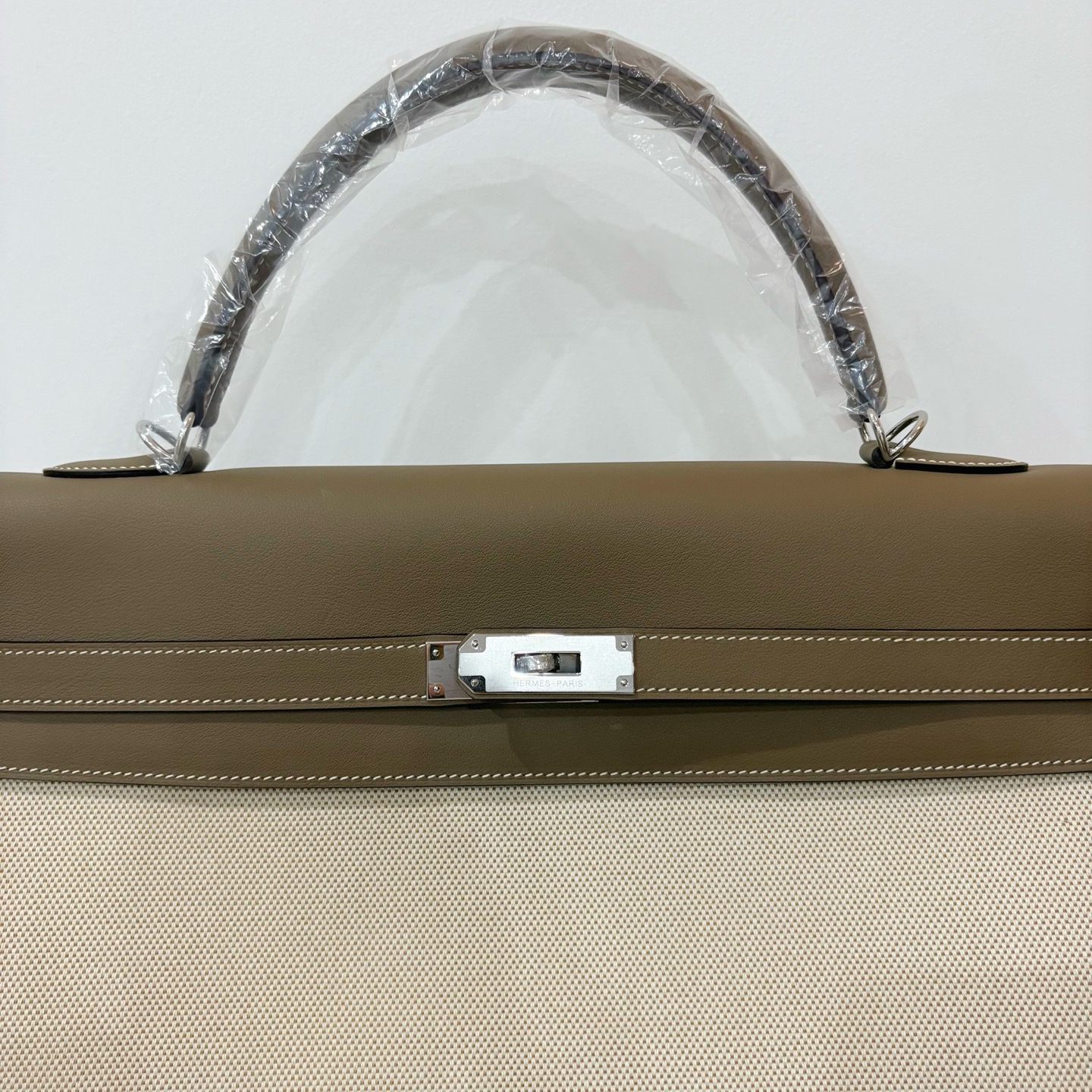 Hermès A貨 Kelly 40 灰棕色拼接帆布手提包 低調通勤大容量精品包| 10 Hermès A貨 Kelly 40 灰棕色拼接帆布手提包 低調通勤大容量精品包
