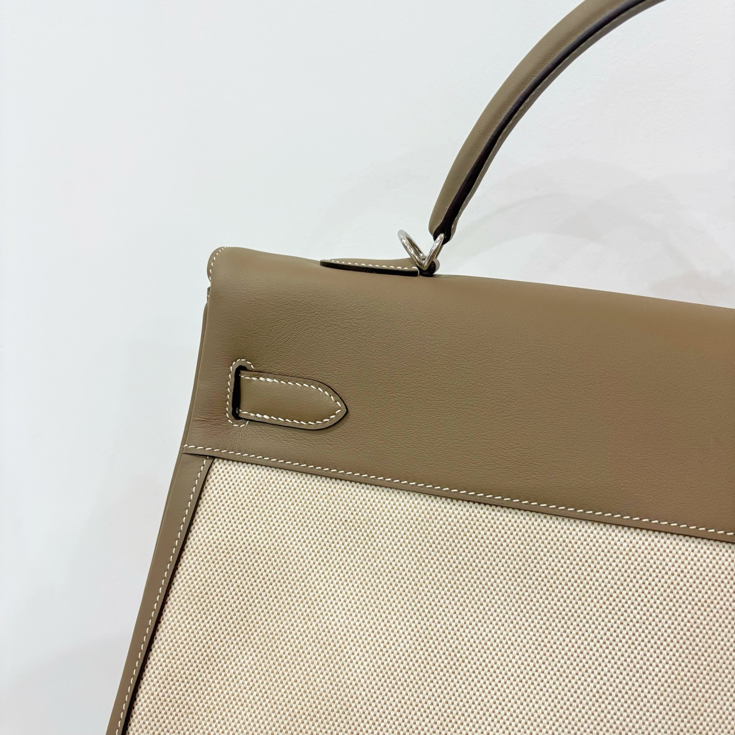Hermès A貨 Kelly 40 灰棕色拼接帆布手提包 低調通勤大容量精品包| 8 Hermès A貨 Kelly 40 灰棕色拼接帆布手提包 低調通勤大容量精品包