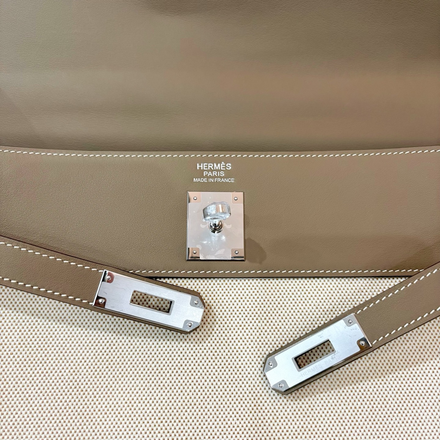 Hermès A貨 Kelly 40 灰棕色拼接帆布手提包 低調通勤大容量精品包| 7 Hermès A貨 Kelly 40 灰棕色拼接帆布手提包 低調通勤大容量精品包