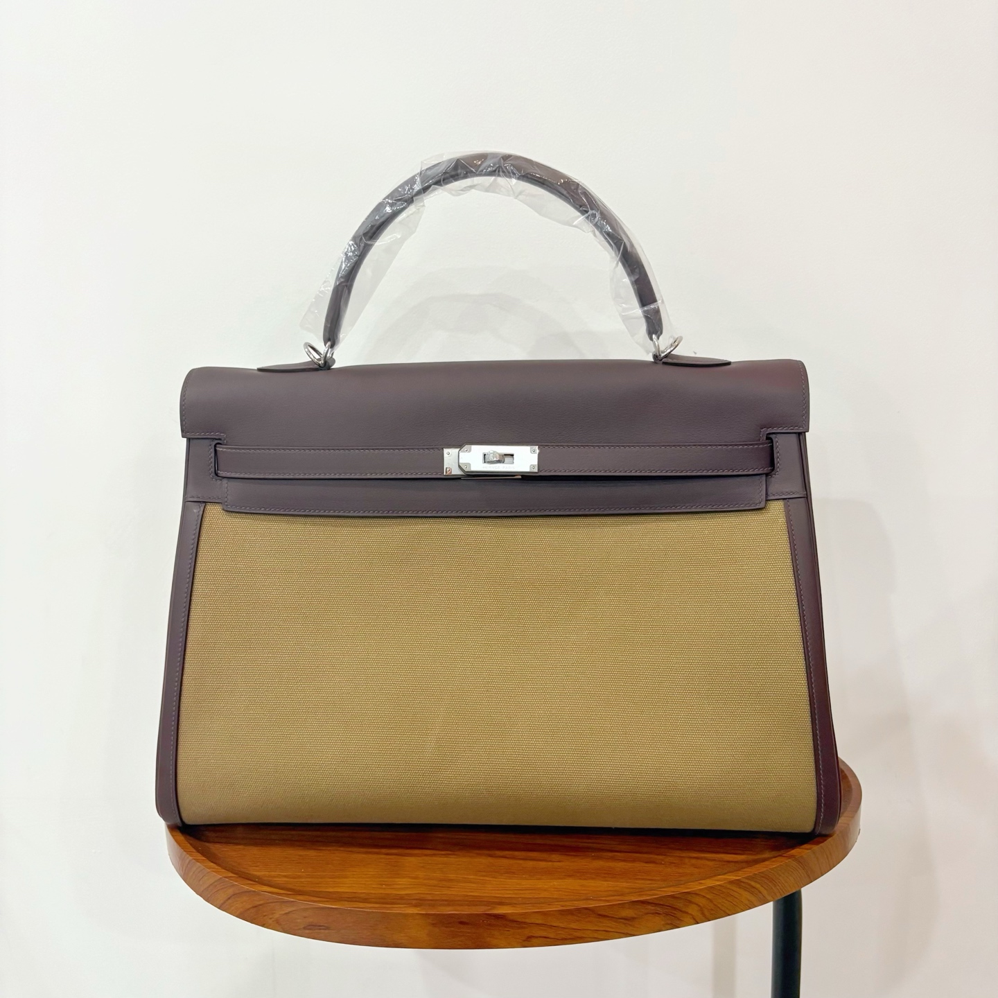 Hermès 高仿 Kelly 40 酒紫色拼接帆布手提包 高質感大容量精品包
