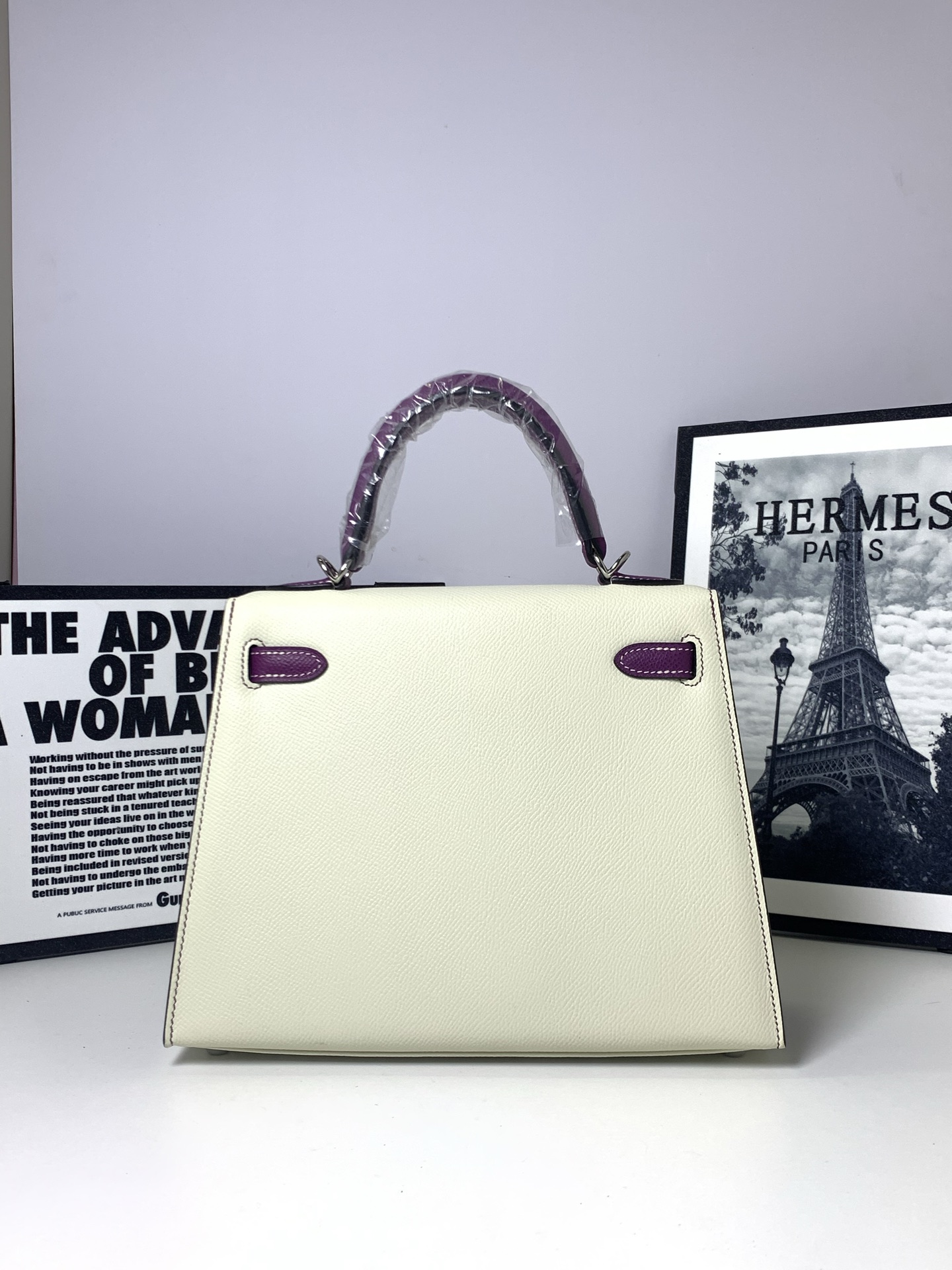 Hermès 一比一 Kelly 28 奶白拼紫色手提包 優雅氣質精品女包| 13 Hermès 一比一 Kelly 28 奶白拼紫色手提包 優雅氣質精品女包