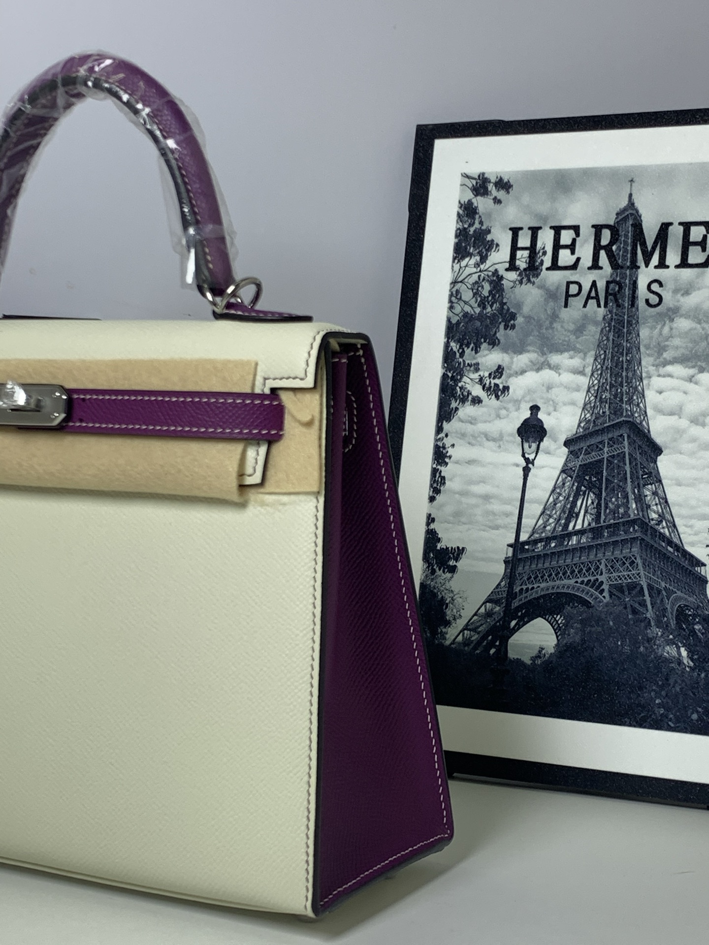 Hermès 一比一 Kelly 28 奶白拼紫色手提包 優雅氣質精品女包| 12 Hermès 一比一 Kelly 28 奶白拼紫色手提包 優雅氣質精品女包