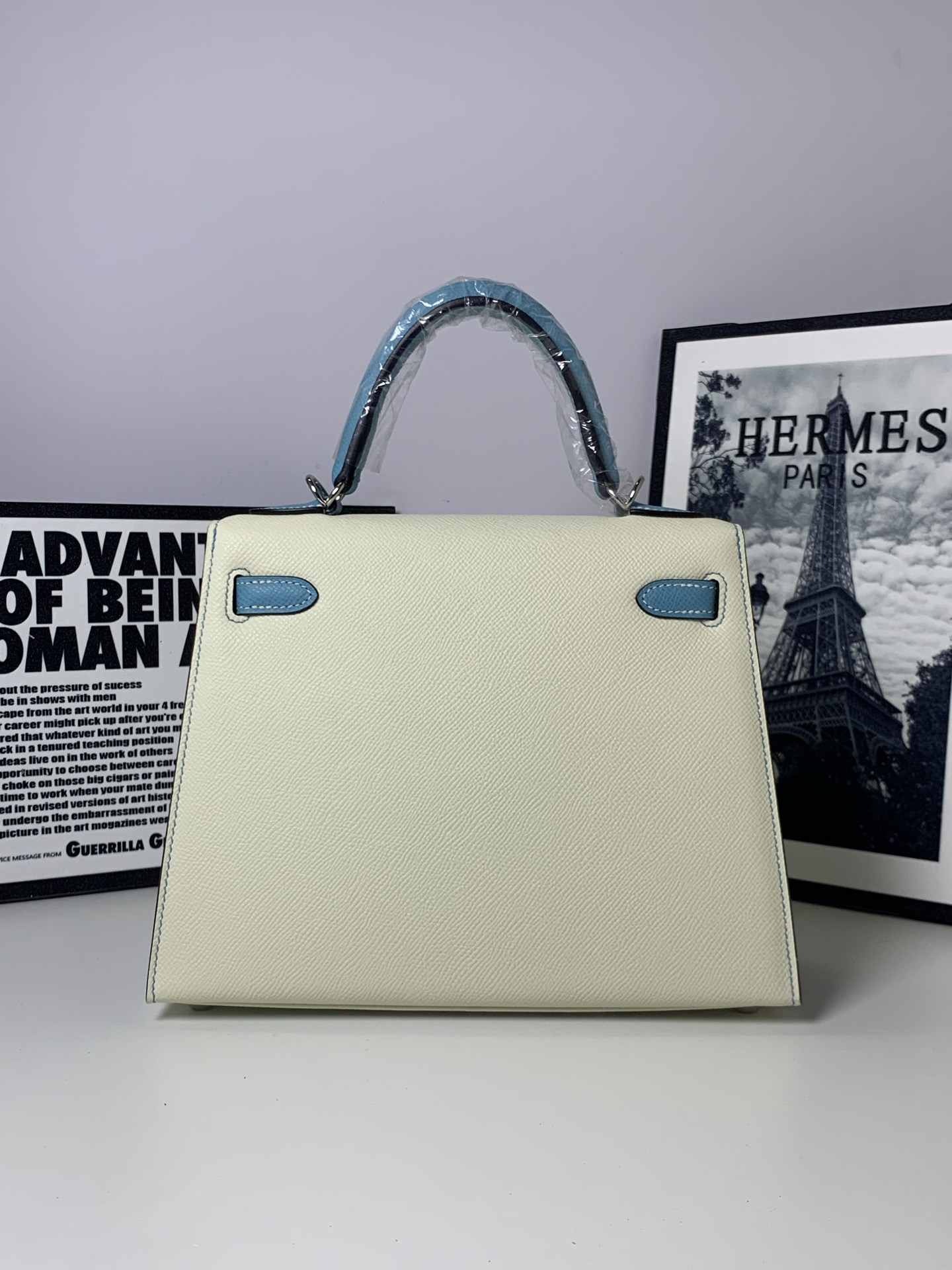 原單 Hermes Kelly 25 蓝拼米白手提包 高級質感百搭女包| 13 原單 Hermes Kelly 25 蓝拼米白手提包 高級質感百搭女包