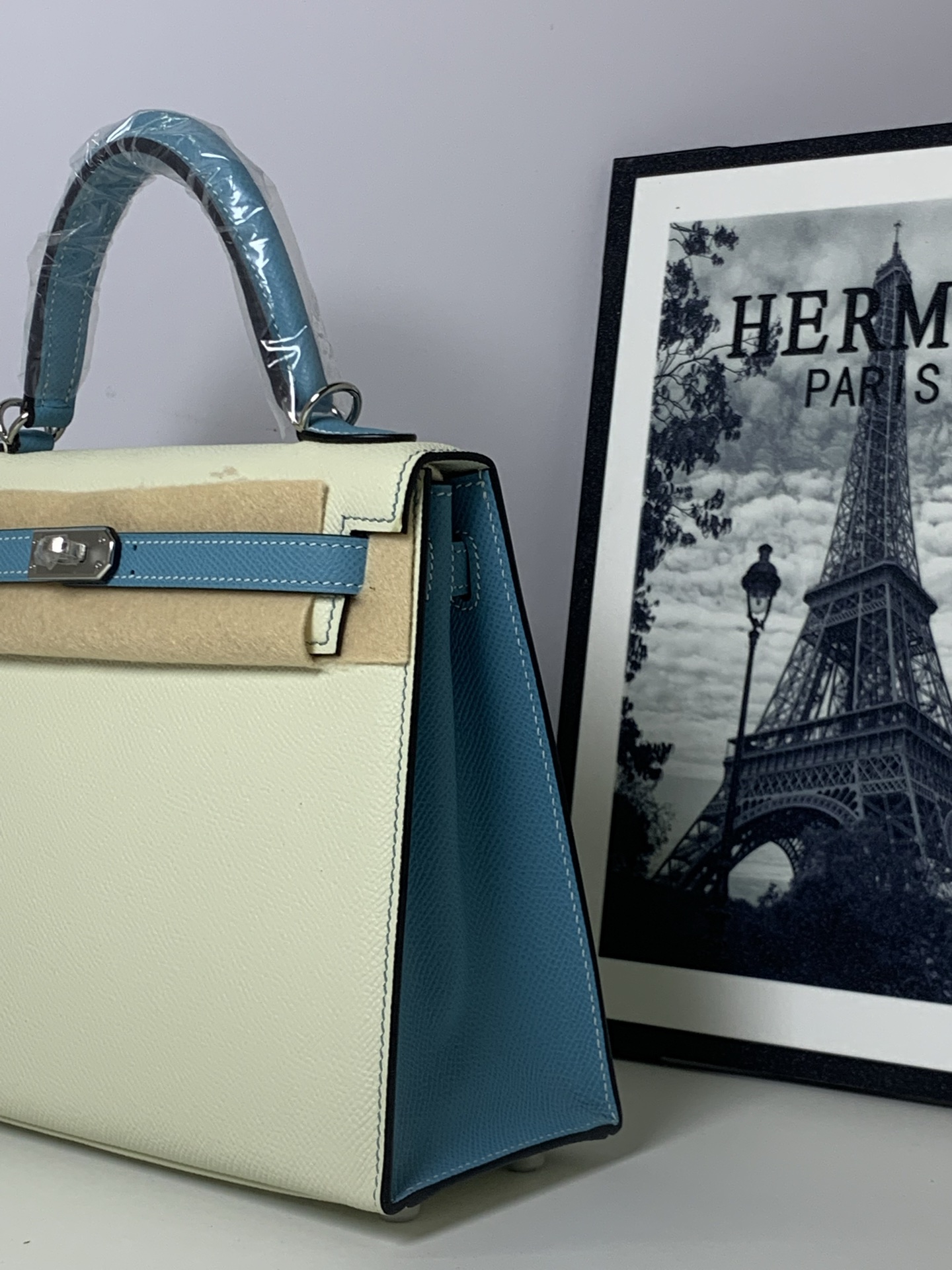 原單 Hermes Kelly 25 蓝拼米白手提包 高級質感百搭女包| 12 原單 Hermes Kelly 25 蓝拼米白手提包 高級質感百搭女包