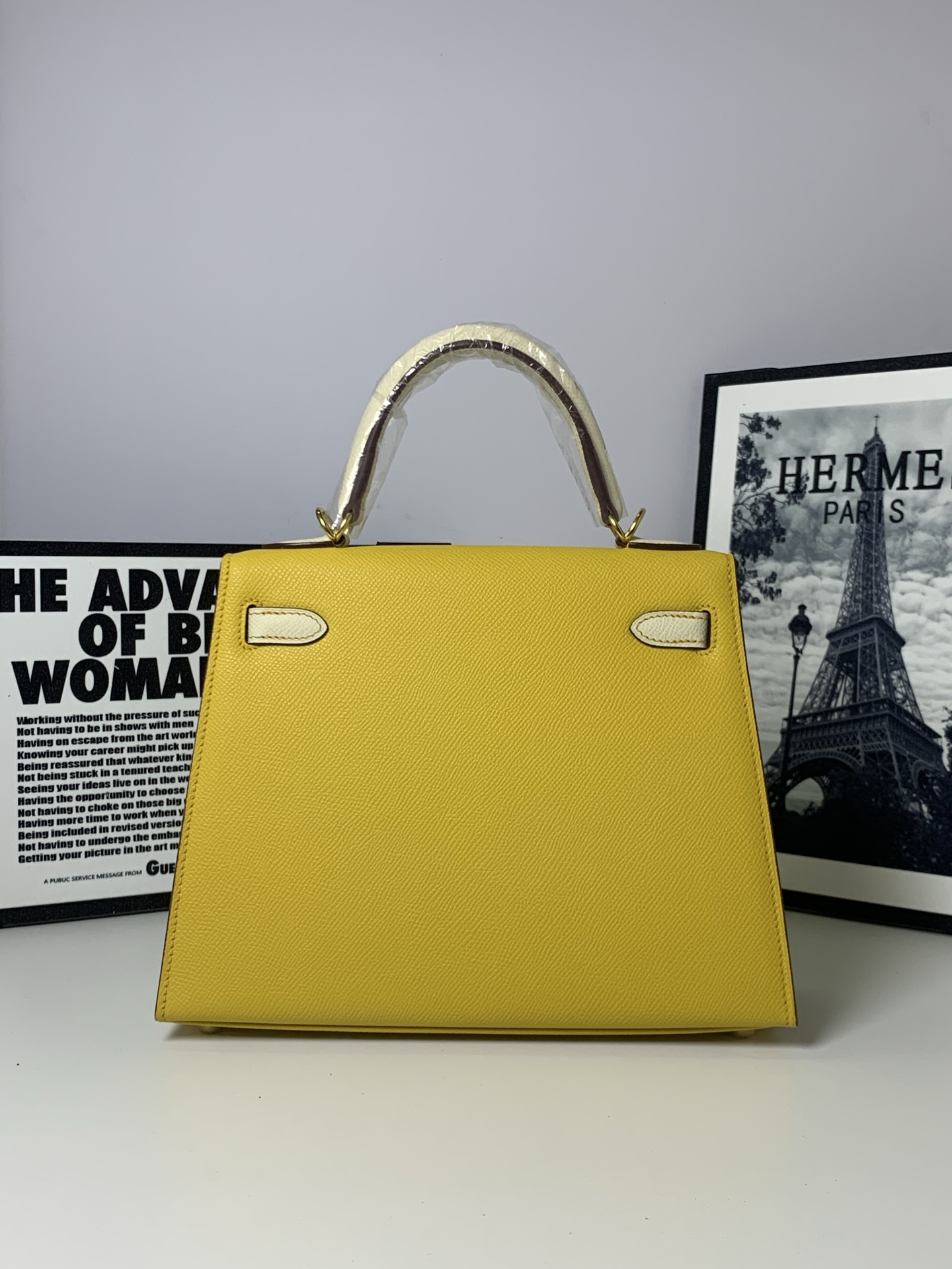 高仿 Hermes Kelly 25 米白拼檸檬黃手提包 清新撞色女包| 13 高仿 Hermes Kelly 25 米白拼檸檬黃手提包 清新撞色女包