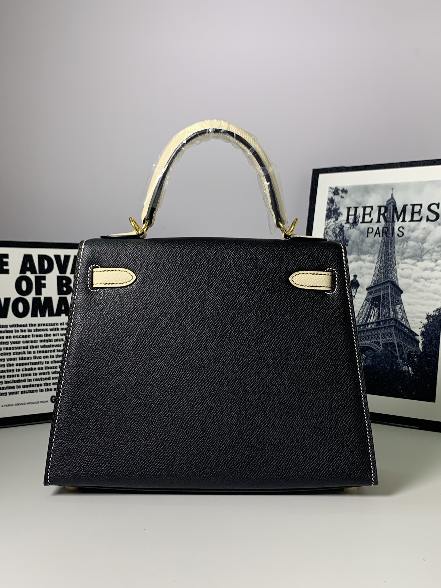 Hermes高仿 Kelly 手提包 黑色拼米白 經典百搭款| 13 Hermes高仿 Kelly 手提包 黑色拼米白 經典百搭款