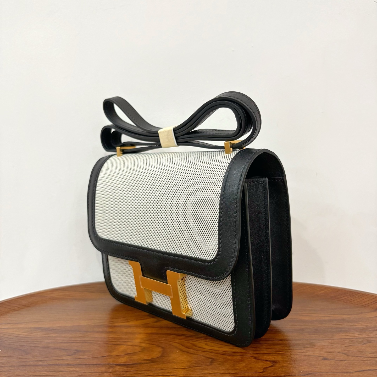 Hermes Constance 原單帆布拼接黑色H扣包斜背小方包| 14 Hermes Constance 原單帆布拼接黑色H扣包斜背小方包