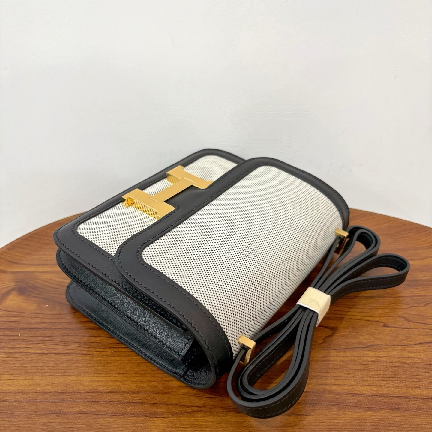 Hermes Constance 原單帆布拼接黑色H扣包斜背小方包| 11 Hermes Constance 原單帆布拼接黑色H扣包斜背小方包