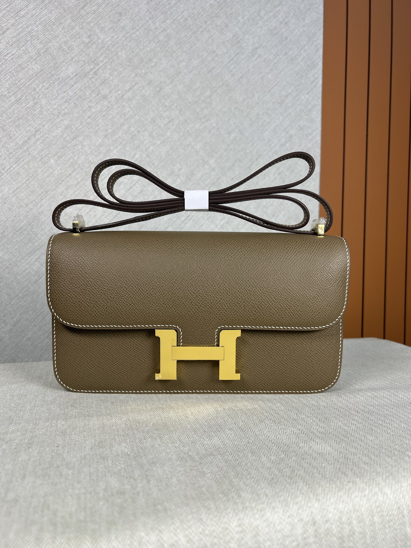 Hermes Constance 一比一大象灰Epsom皮H扣斜背包女包