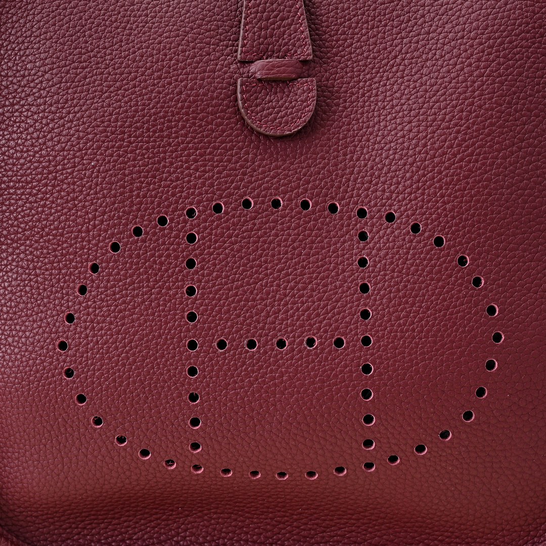 Hermes 一比一 Evelyne Mini 斜挎包 酒红色 银扣简约款| 9 Hermes 一比一 Evelyne Mini 斜挎包 酒红色 银扣简约款