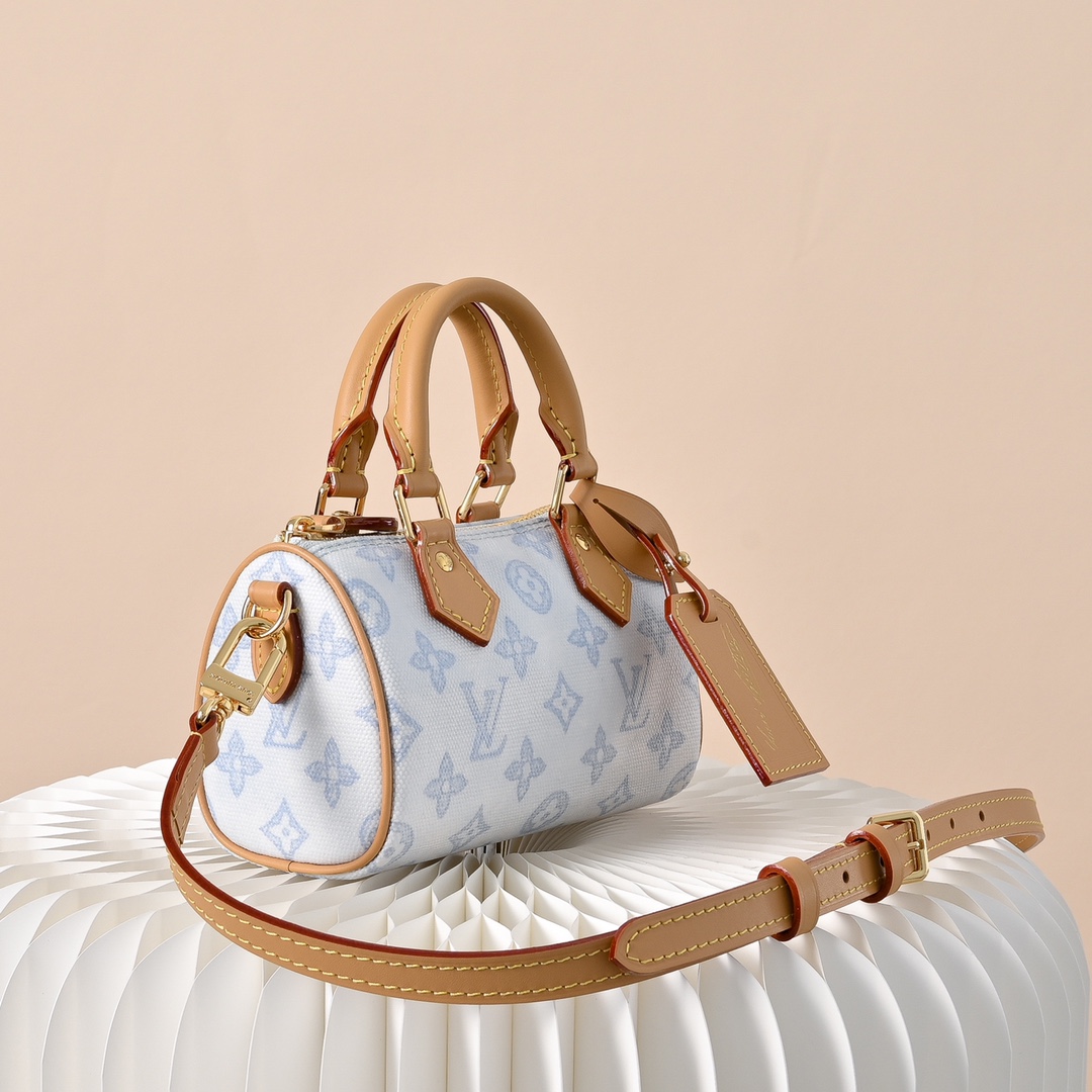 LV 高仿 Nano Speedy 藍白拼色迷你波士頓包 手提斜背兩用女包| 14 LV 高仿 Nano Speedy 藍白拼色迷你波士頓包 手提斜背兩用女包