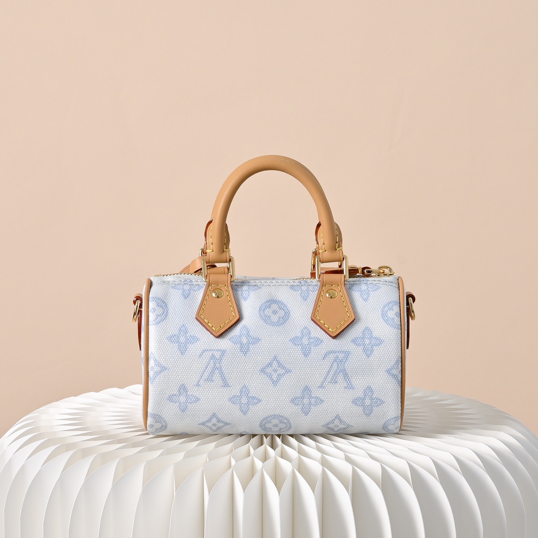 LV 高仿 Nano Speedy 藍白拼色迷你波士頓包 手提斜背兩用女包| 13 LV 高仿 Nano Speedy 藍白拼色迷你波士頓包 手提斜背兩用女包