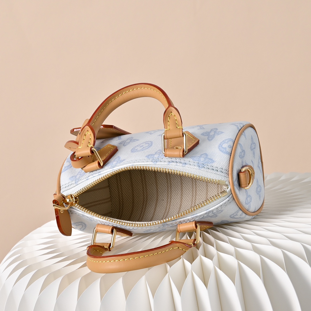 LV 高仿 Nano Speedy 藍白拼色迷你波士頓包 手提斜背兩用女包| 9 LV 高仿 Nano Speedy 藍白拼色迷你波士頓包 手提斜背兩用女包