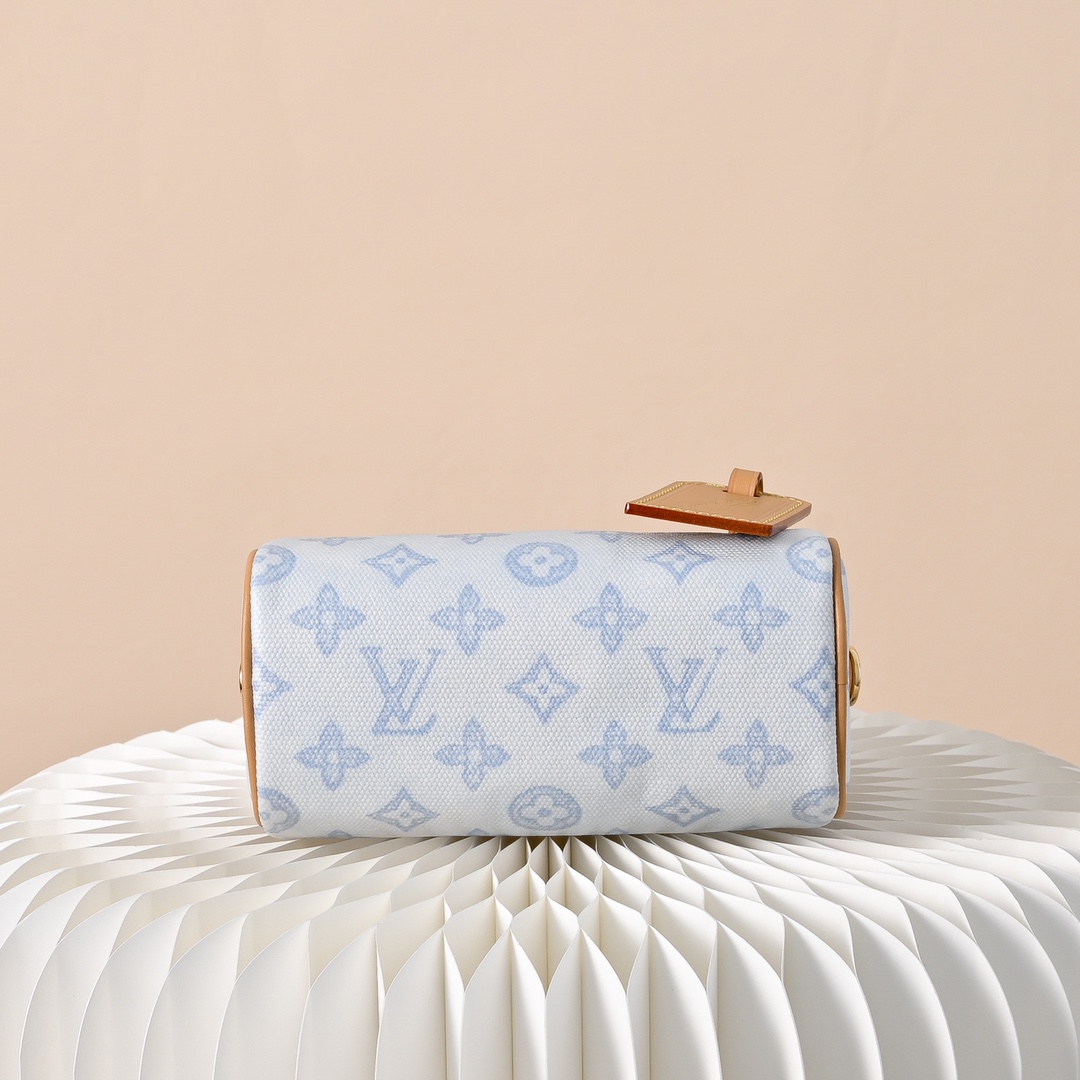 LV 高仿 Nano Speedy 藍白拼色迷你波士頓包 手提斜背兩用女包| 7 LV 高仿 Nano Speedy 藍白拼色迷你波士頓包 手提斜背兩用女包
