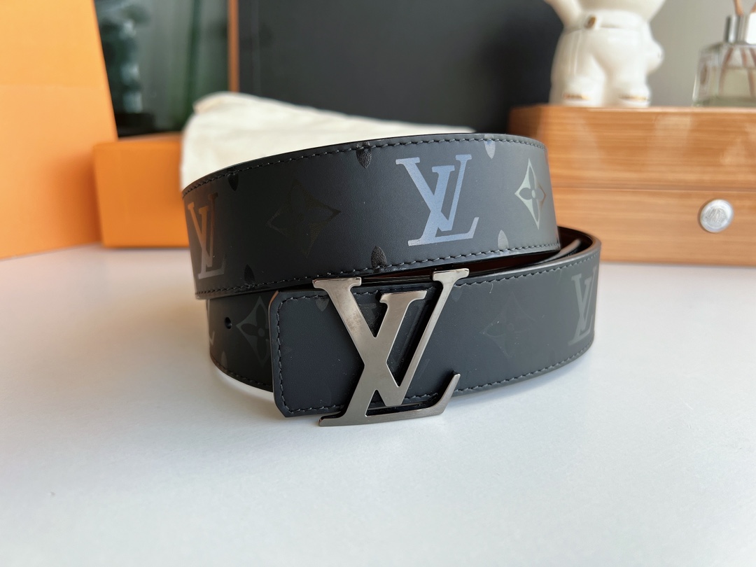 LV 原單 男款 皮帶 黑灰老花設計 黑扣 商務款| 6 LV 原單 男款 皮帶 黑灰老花設計 黑扣 商務款
