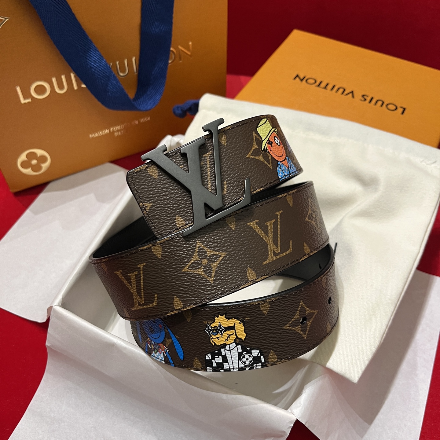 LV 高仿塗鴉Monogram皮帶｜黑扣街頭藝術款男女通用腰帶