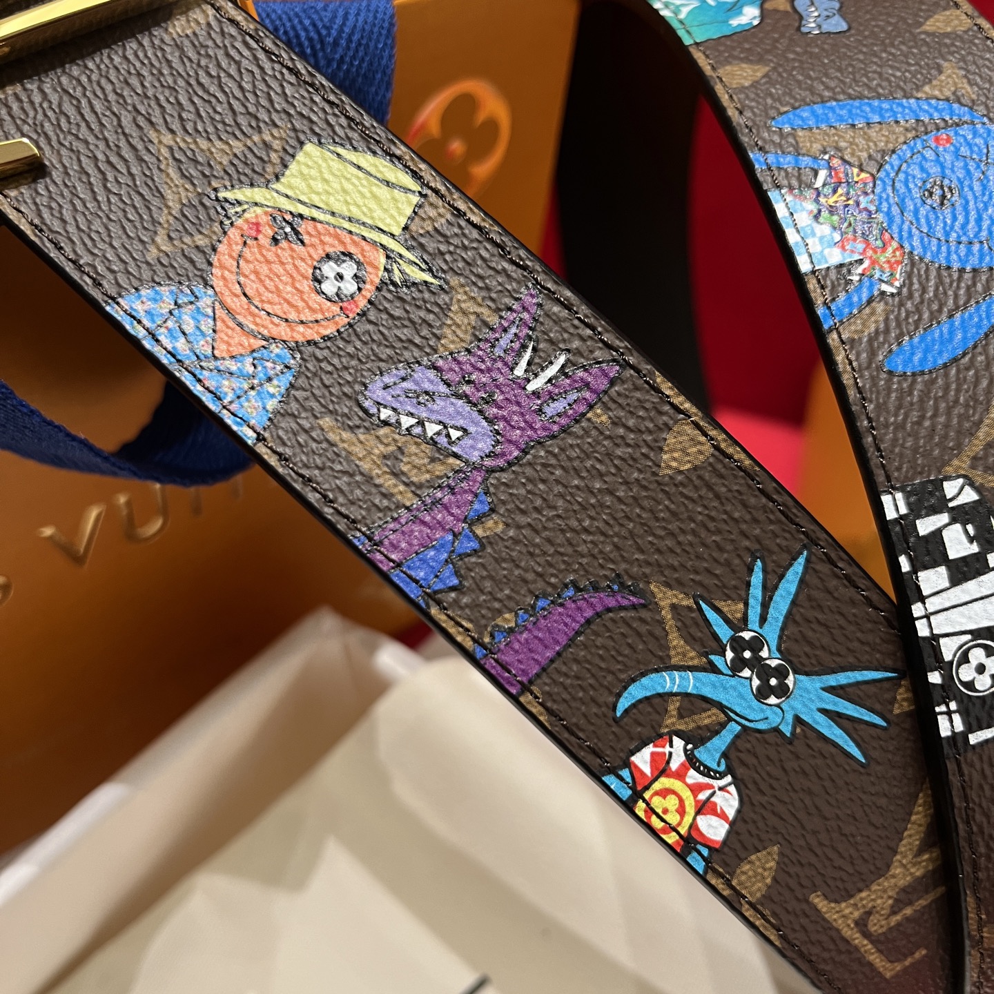 LV 一比一彩繪塗鴉皮帶|金扣Monogram潮流設計款腰帶| 14 LV 一比一彩繪塗鴉皮帶|金扣Monogram潮流設計款腰帶