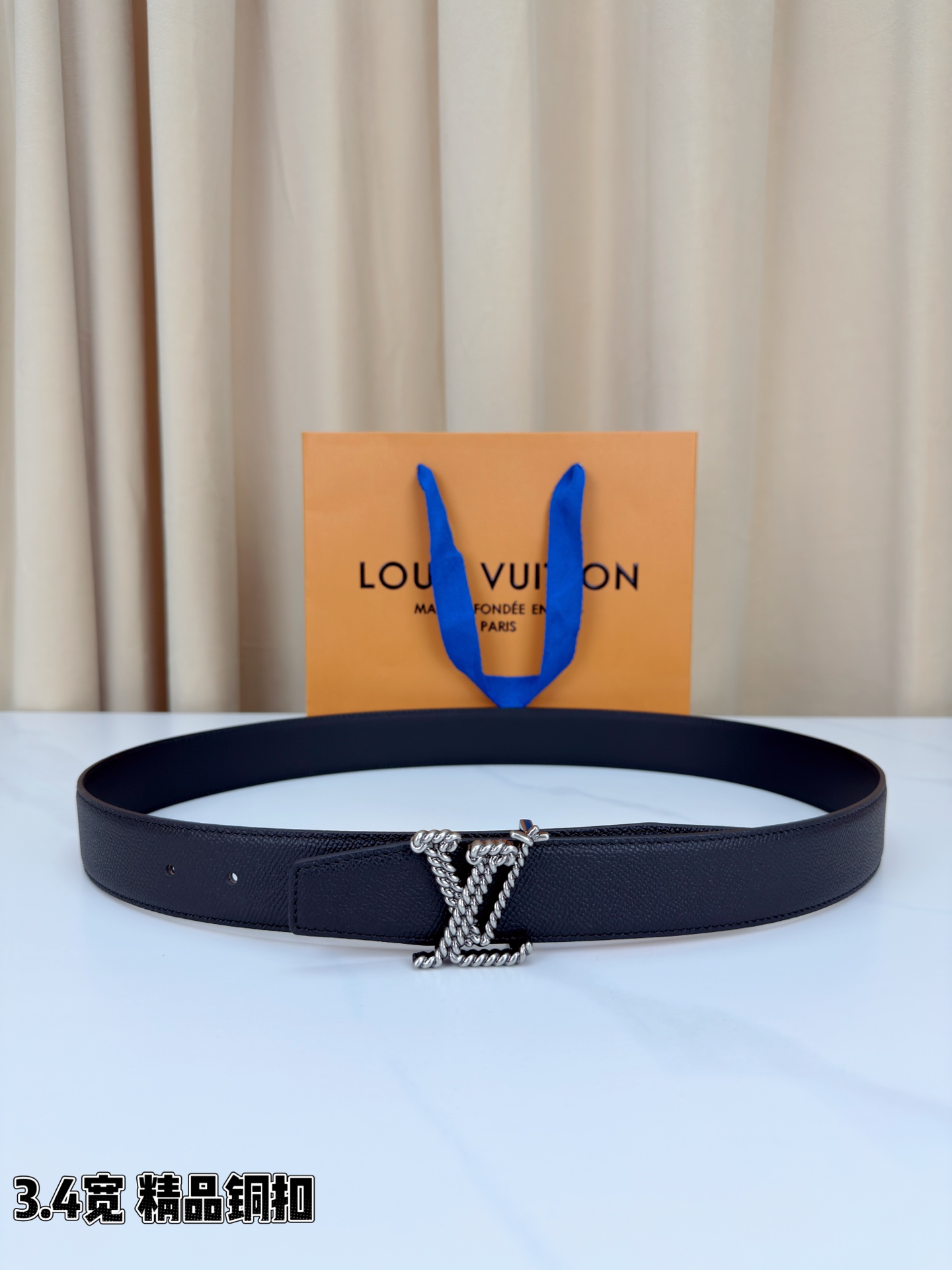 LV 高仿編織扣皮帶｜鏈條LV扣頭設計高端男士腰帶