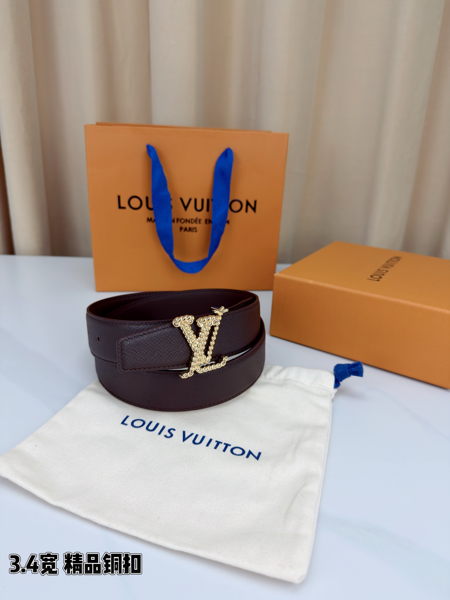 LV 一比一棕色粒面皮帶|金扣經典簡約款男士精品腰帶| 12 LV 一比一棕色粒面皮帶|金扣經典簡約款男士精品腰帶