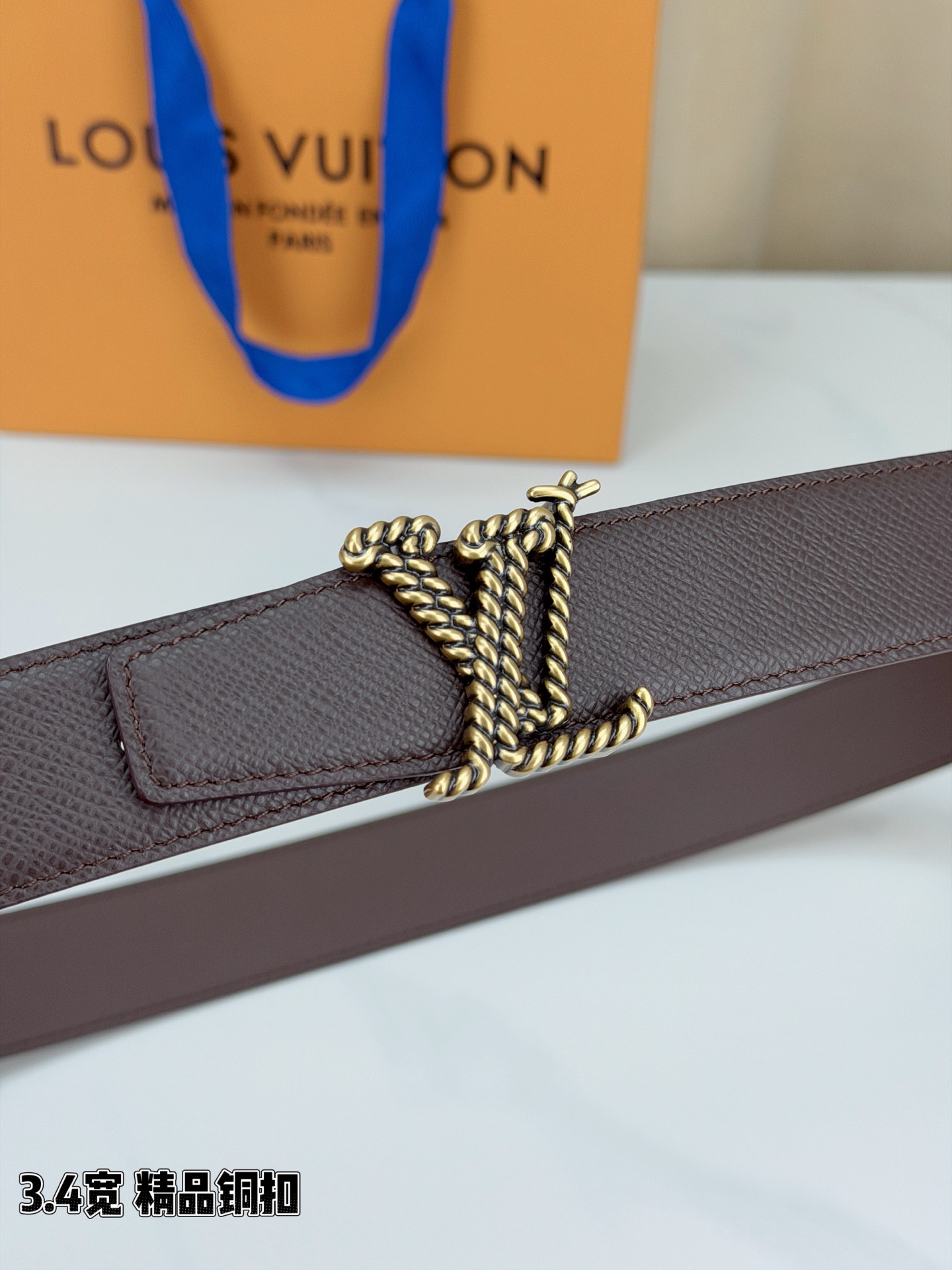 LV 一比一棕色粒面皮帶|金扣經典簡約款男士精品腰帶| 9 LV 一比一棕色粒面皮帶|金扣經典簡約款男士精品腰帶