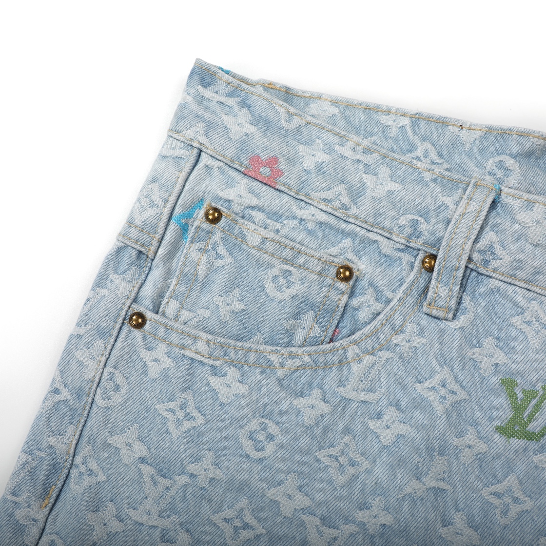 LV 高仿 彩色Monogram牛仔褲 淺藍水洗 寬鬆休閒款| 12 LV 高仿 彩色Monogram牛仔褲 淺藍水洗 寬鬆休閒款