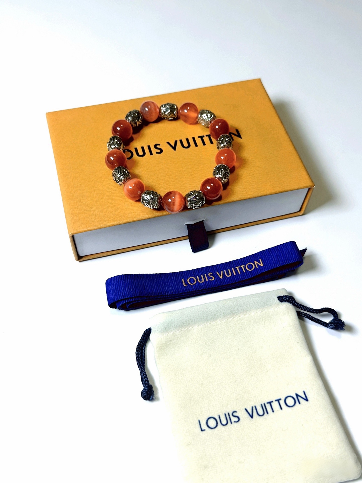 LV 一比一 橘色天然珠串手鍊 精品還原潮流配件