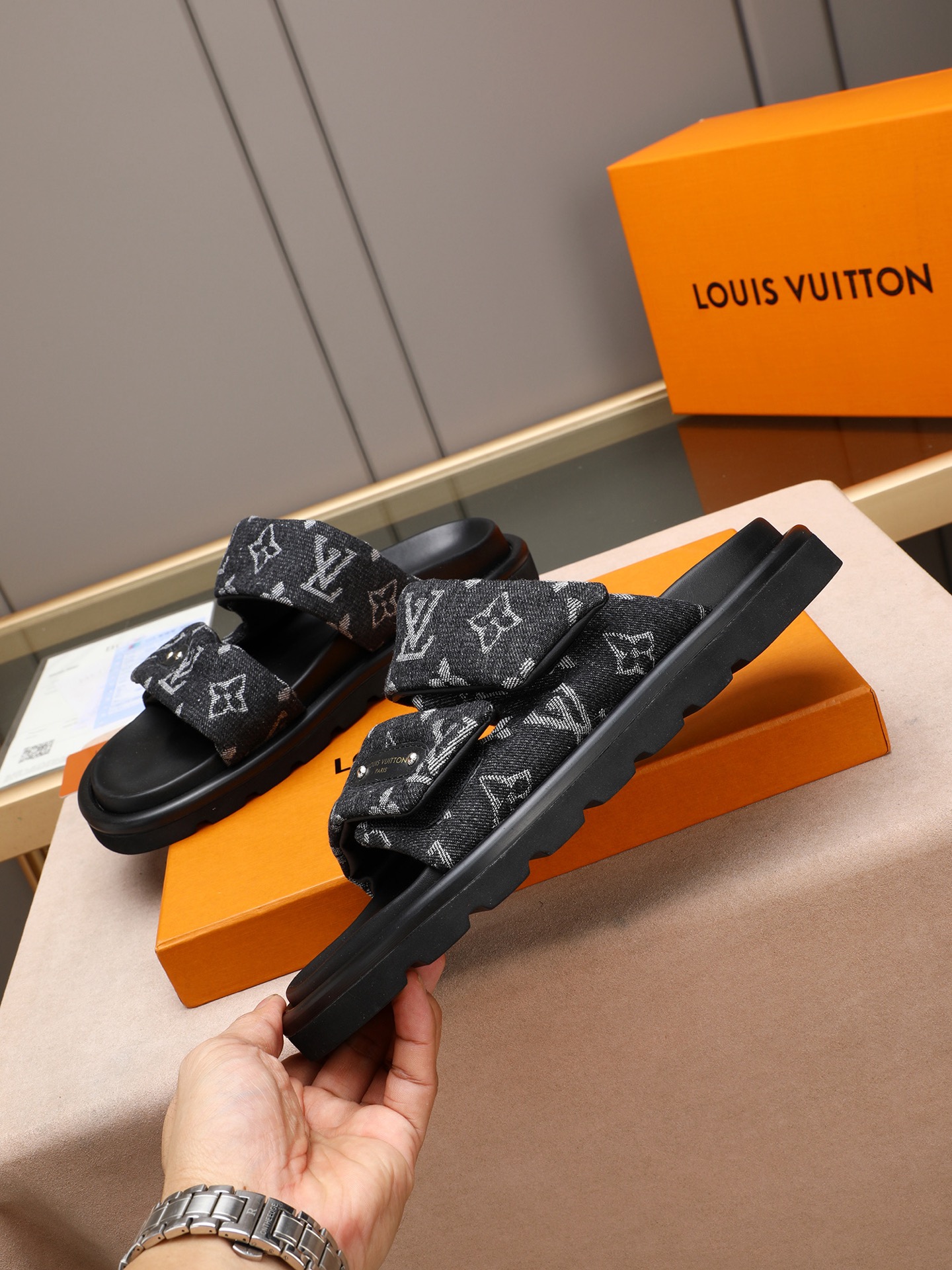 LV 原單 雙帶藍色Monogram拖鞋 高端休閒厚底涼拖| 14 LV 原單 雙帶藍色Monogram拖鞋 高端休閒厚底涼拖