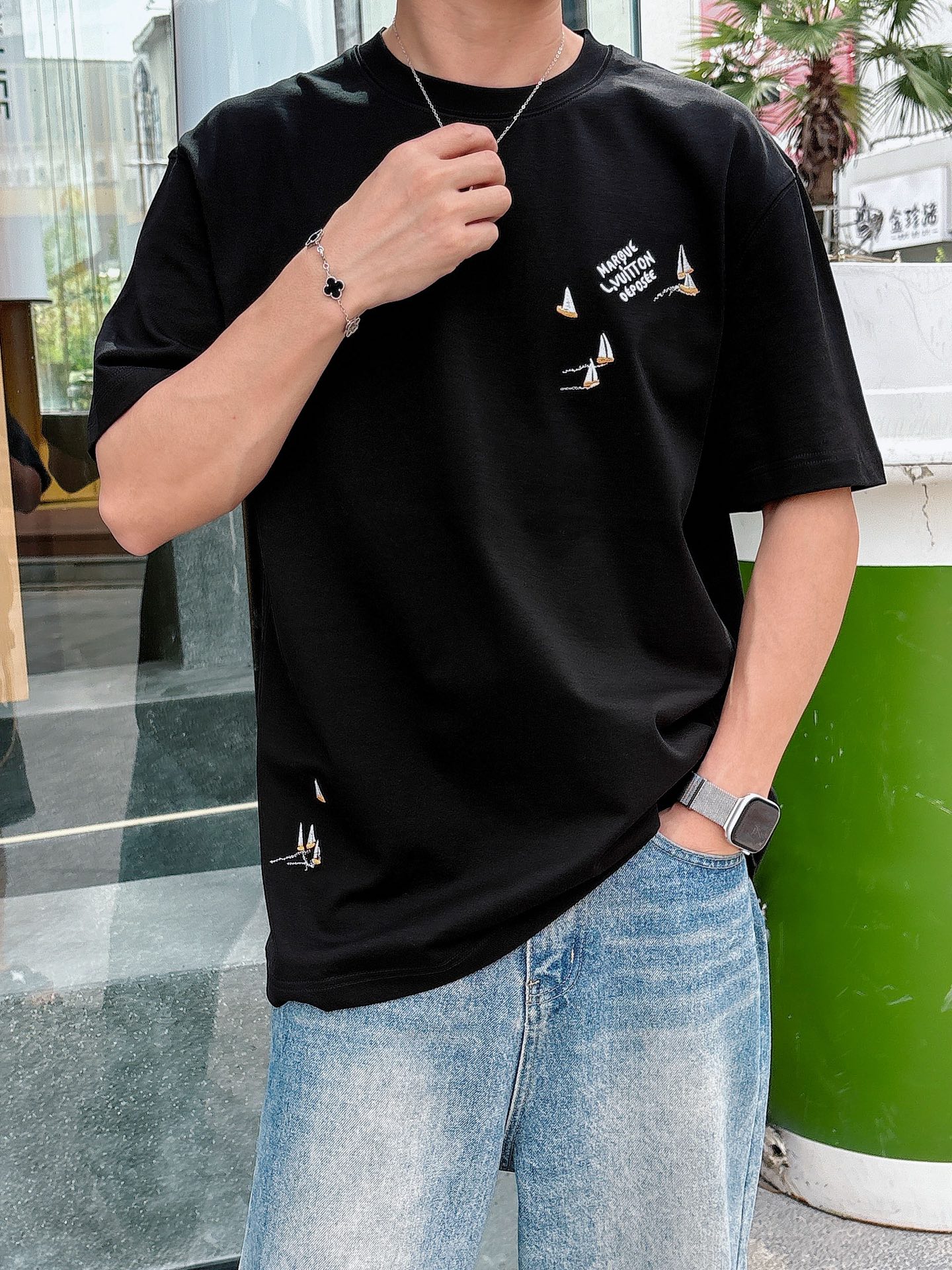 LV 高仿 字母印花短袖T恤 白色時尚款男士寬鬆上衣| 8 LV 高仿 字母印花短袖T恤 白色時尚款男士寬鬆上衣