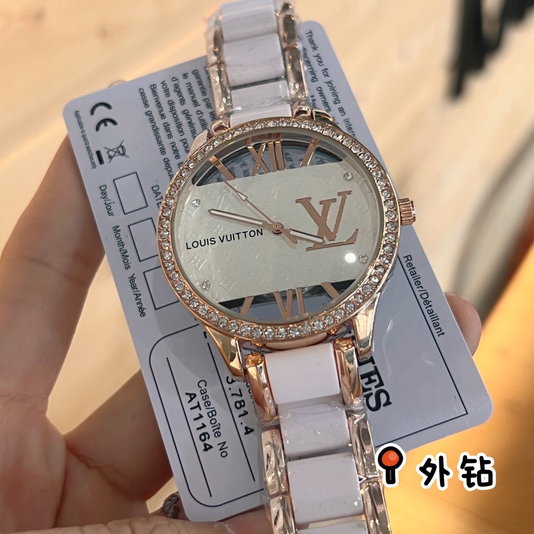 LV高仿女士腕錶 白色陶瓷錶帶 鑲鑽大錶盤時尚款| 13 LV高仿女士腕錶 白色陶瓷錶帶 鑲鑽大錶盤時尚款