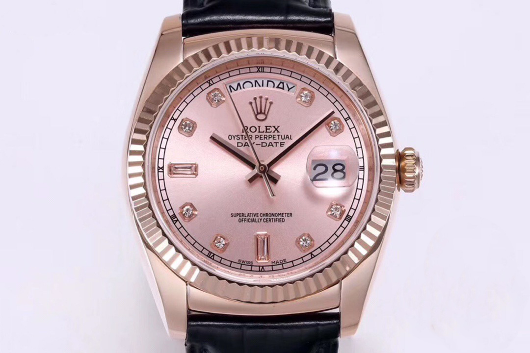 高仿 Rolex 總統表玫瑰金粉盤鑽刻度星期日历女款高仿腕錶| 14 高仿 Rolex 總統表玫瑰金粉盤鑽刻度星期日历女款高仿腕錶