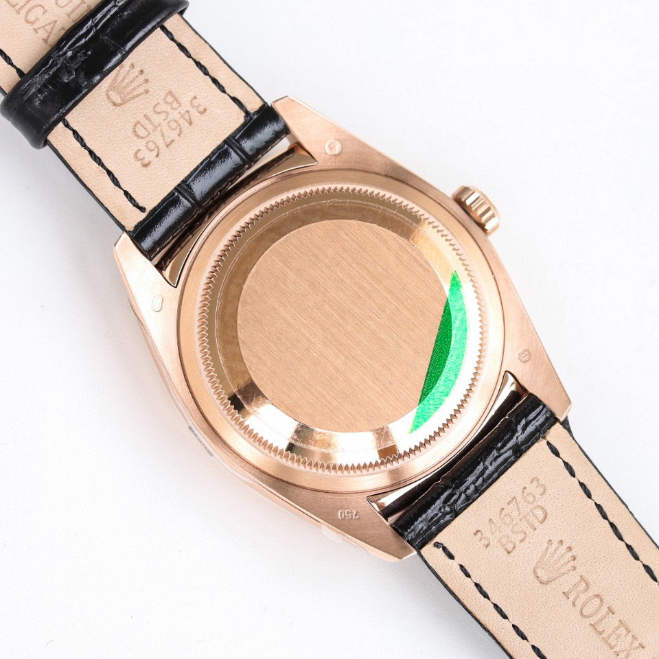 高仿 Rolex 總統表玫瑰金黑盤皮帶星期日历男士高仿腕錶| 8 高仿 Rolex 總統表玫瑰金黑盤皮帶星期日历男士高仿腕錶