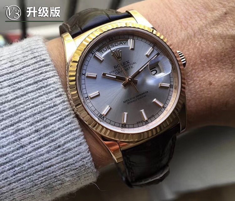 一比一 Rolex 總統表銀盤玫瑰金皮帶星期日历高仿機械腕錶| 13 一比一 Rolex 總統表銀盤玫瑰金皮帶星期日历高仿機械腕錶