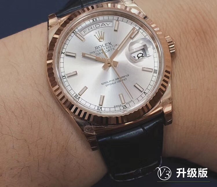 一比一 Rolex 總統表銀盤玫瑰金皮帶星期日历高仿機械腕錶| 11 一比一 Rolex 總統表銀盤玫瑰金皮帶星期日历高仿機械腕錶
